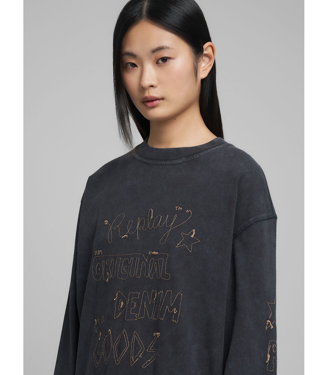 刺しゅう入り ボーイフィットロングTシャツ 詳細画像 ブラックボード 5